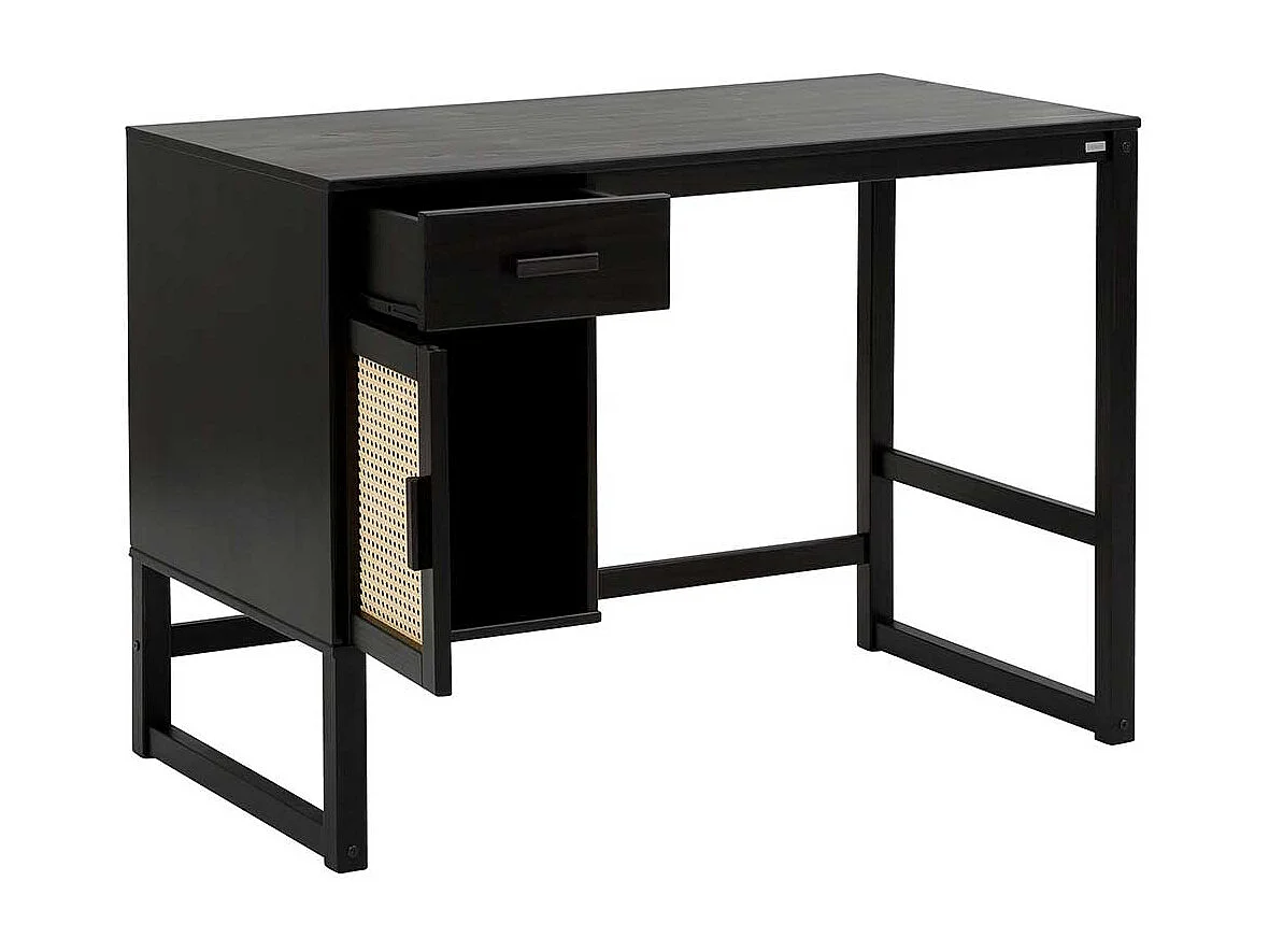 Schreibtisch in Kiefer dunkel mit Rattangeflecht 110 cm breit
