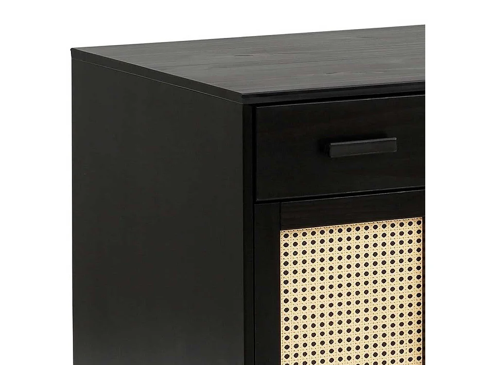 Schreibtisch in Kiefer dunkel mit Rattangeflecht 110 cm breit