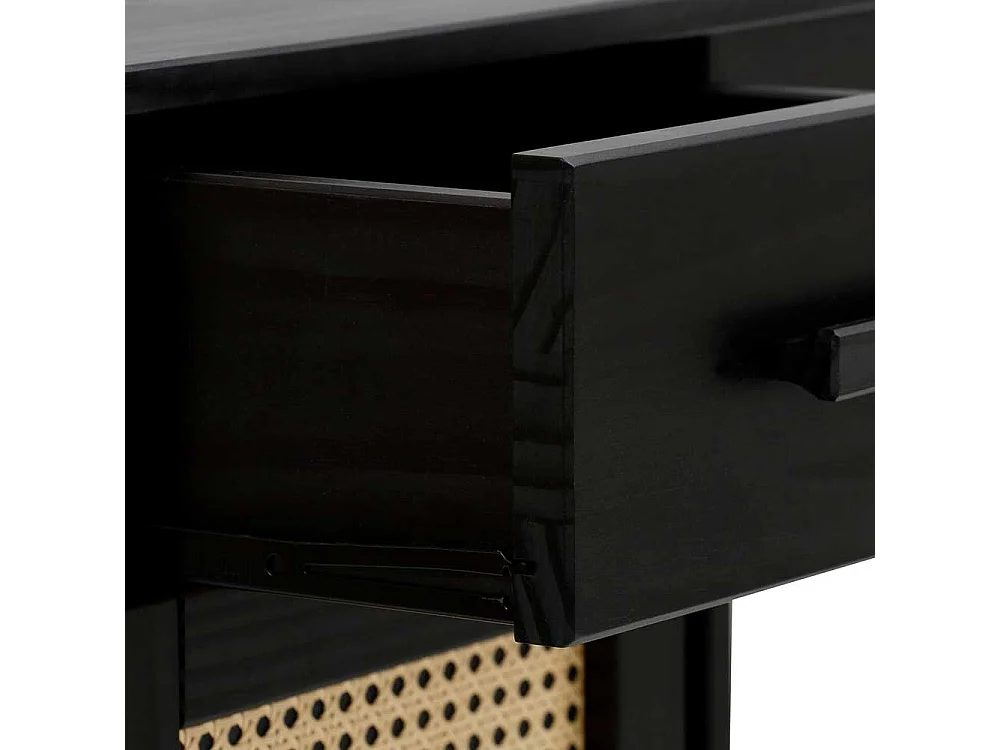 Schreibtisch in Kiefer dunkel mit Rattangeflecht 110 cm breit