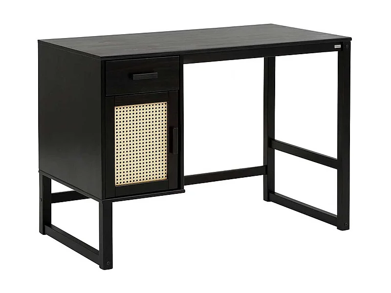 Schreibtisch in Kiefer dunkel mit Rattangeflecht 110 cm breit