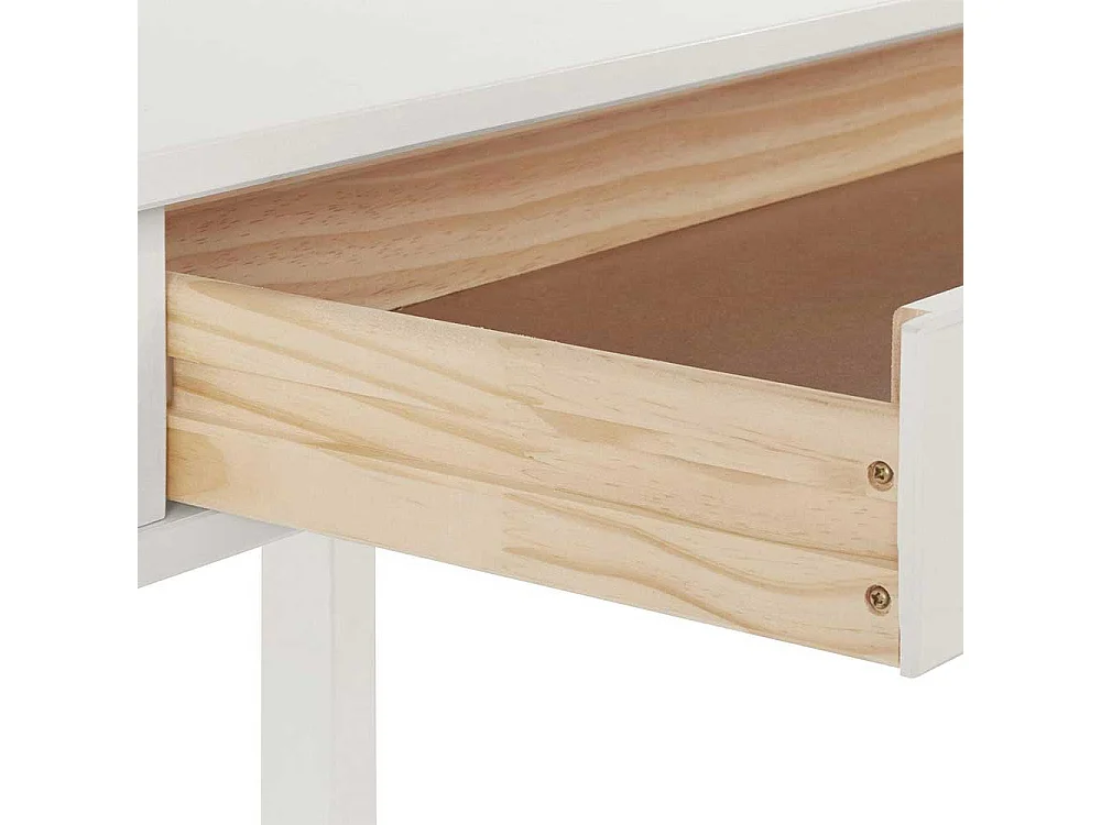 Schreibtisch aus Kiefer Massivholz Weiß lackiert zwei Schubladen