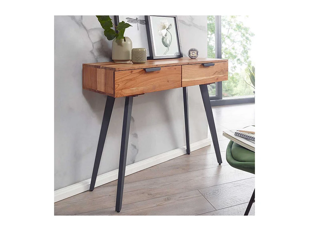 Konsolentisch mit Schubladen aus Akazie Massivholz Metall