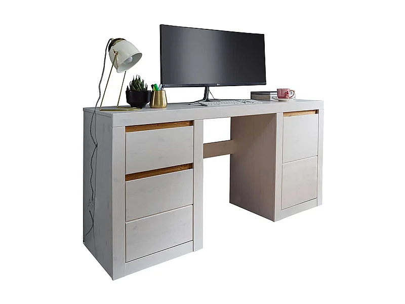 Schreibtisch aus Kiefer Massivholz Weiß