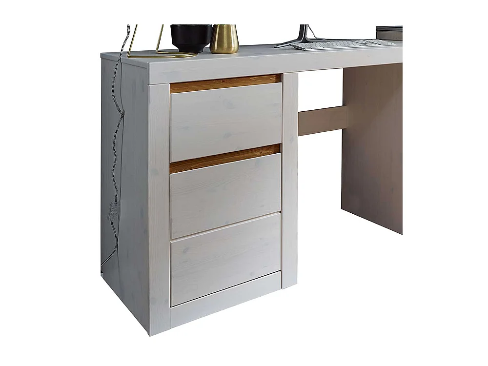 Schreibtisch aus Kiefer Massivholz Weiß