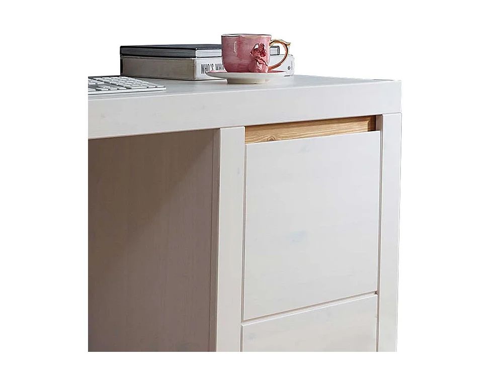 Schreibtisch aus Kiefer Massivholz Weiß