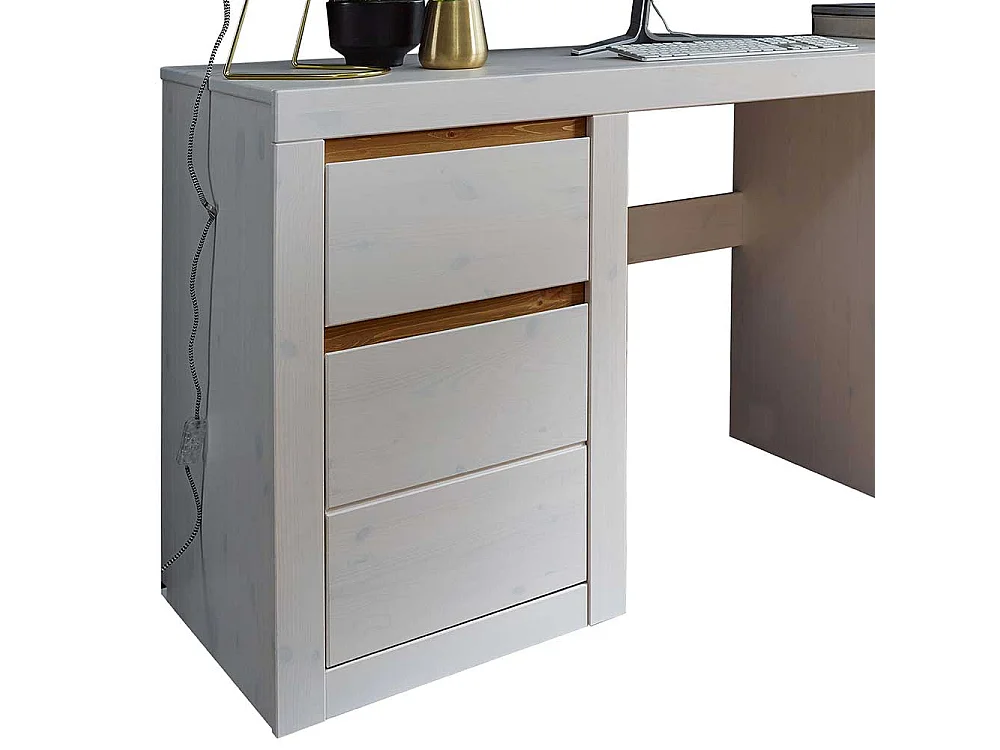 Schreibtisch aus Kiefer Massivholz Weiß