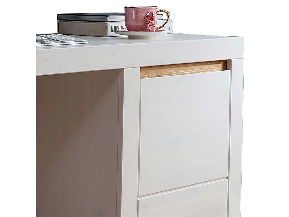 Schreibtisch aus Kiefer Massivholz Weiß