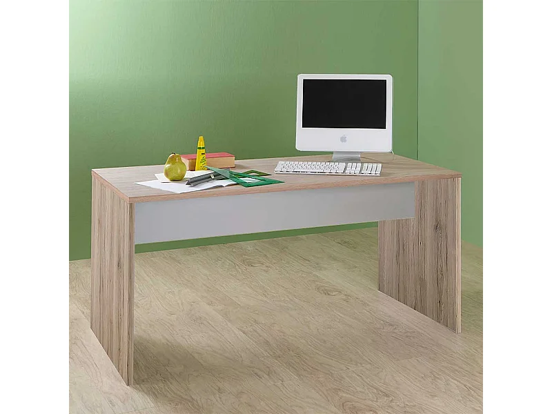 Laptopschreibtisch in Eiche San Remo und Weiß Knieraumblende