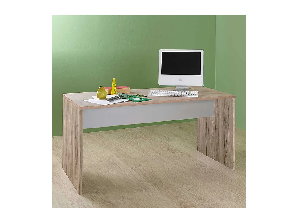 Laptopschreibtisch in Eiche San Remo und Weiß Knieraumblende