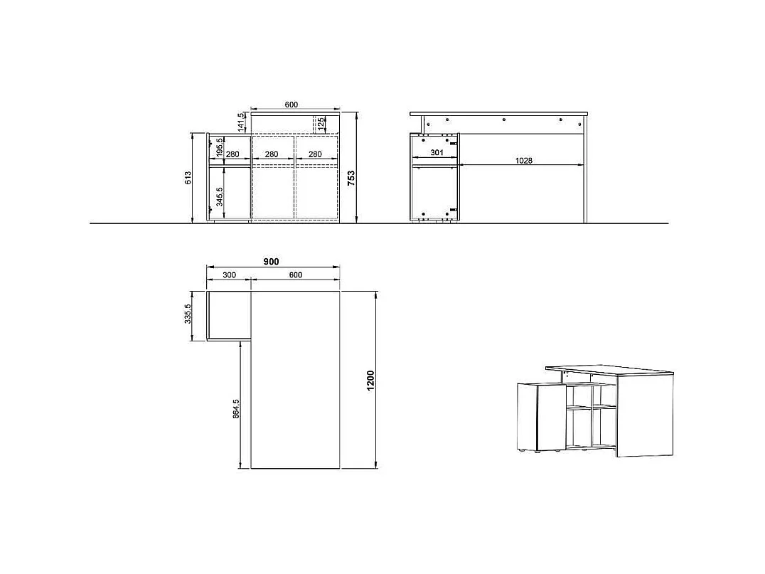 Schreibtisch Bürotisch mit Tür in Winkelform