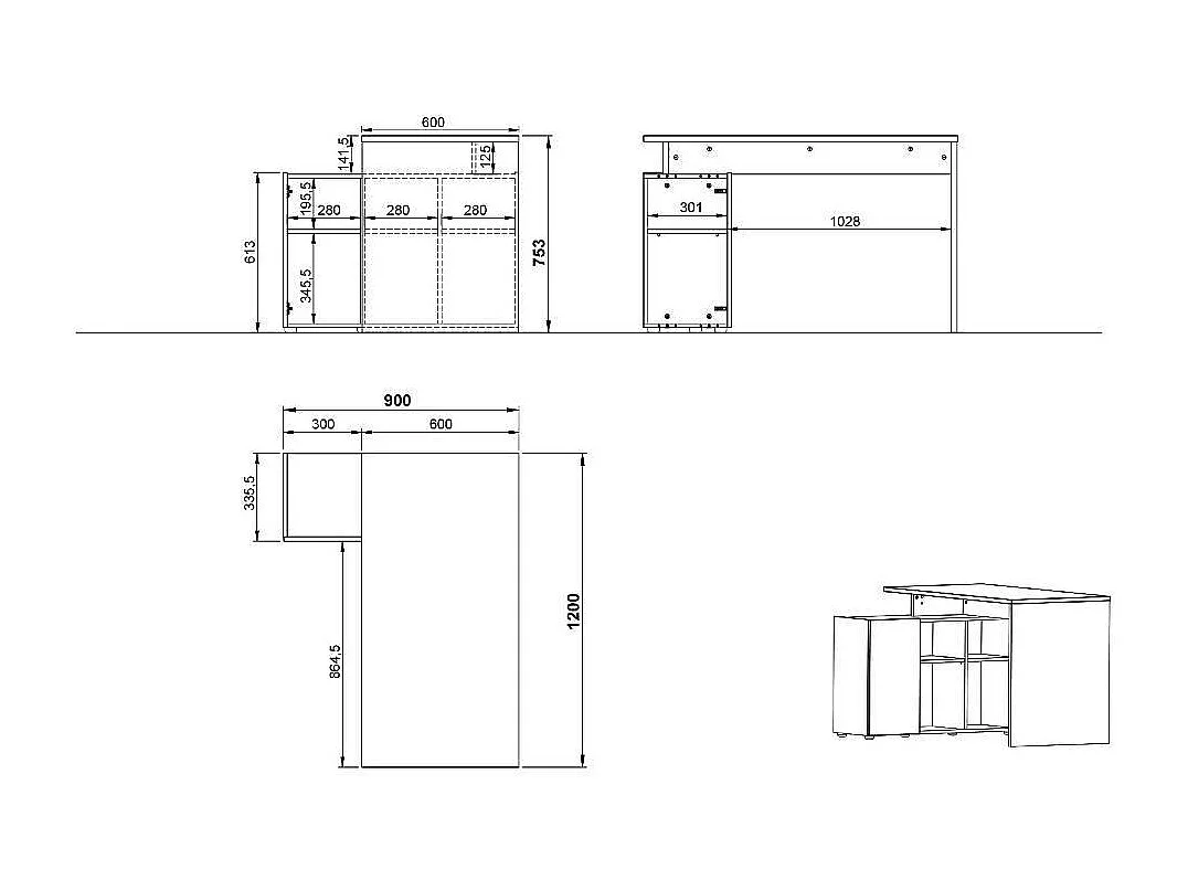 Schreibtisch Bürotisch mit Tür in Winkelform