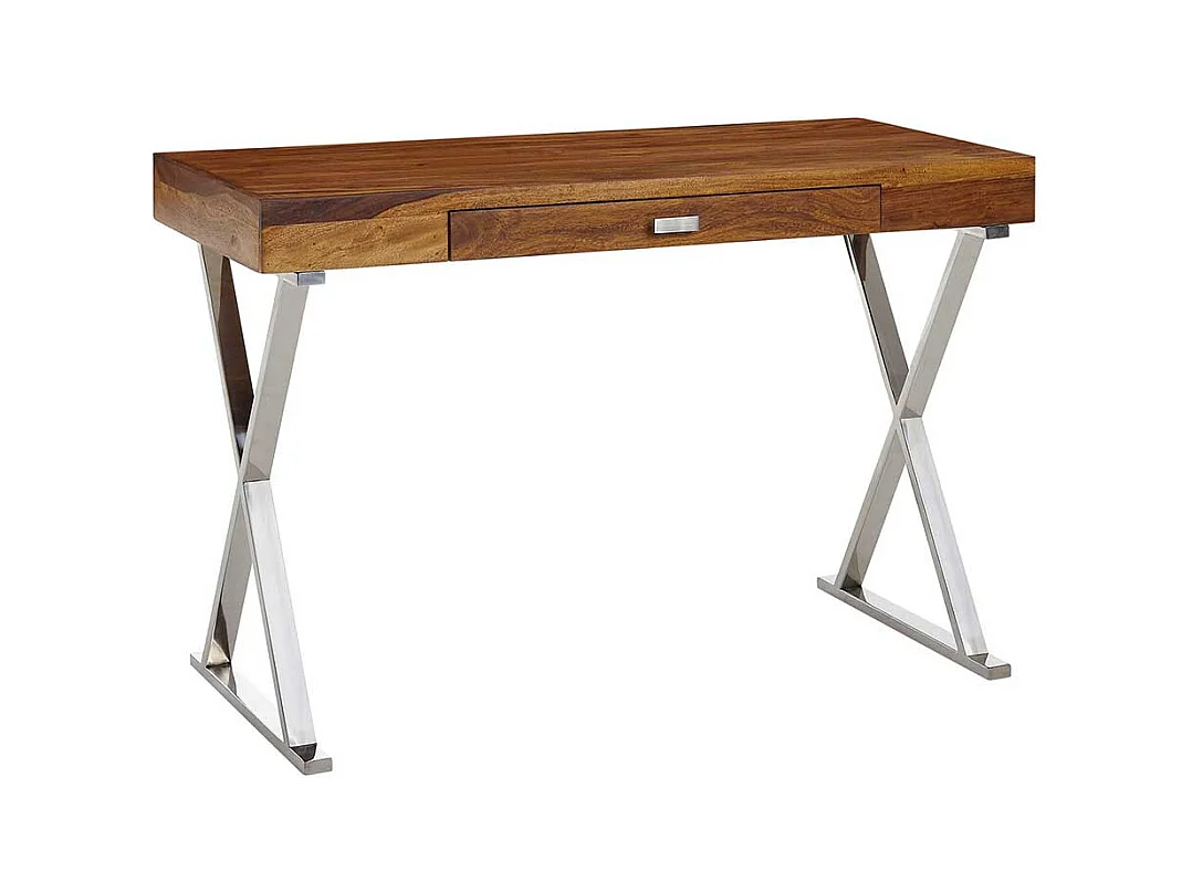 Schreibtisch mit einer Schublade Sheesham Massivholz und Metall