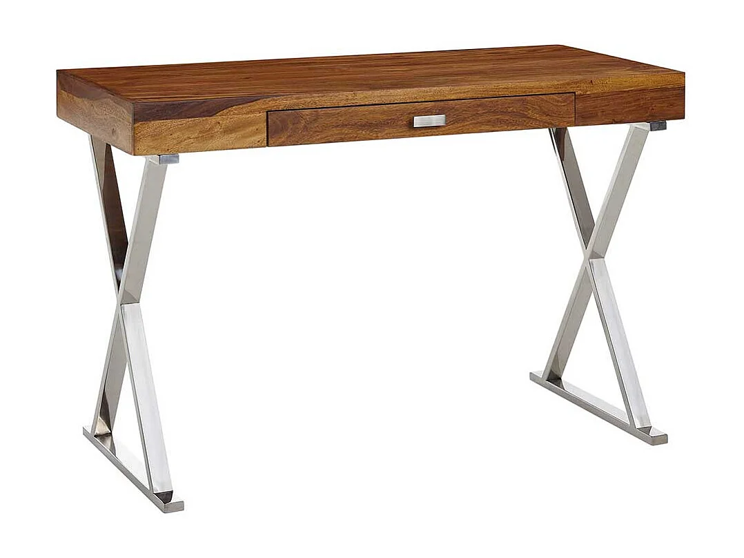 Schreibtisch mit einer Schublade Sheesham Massivholz und Metall