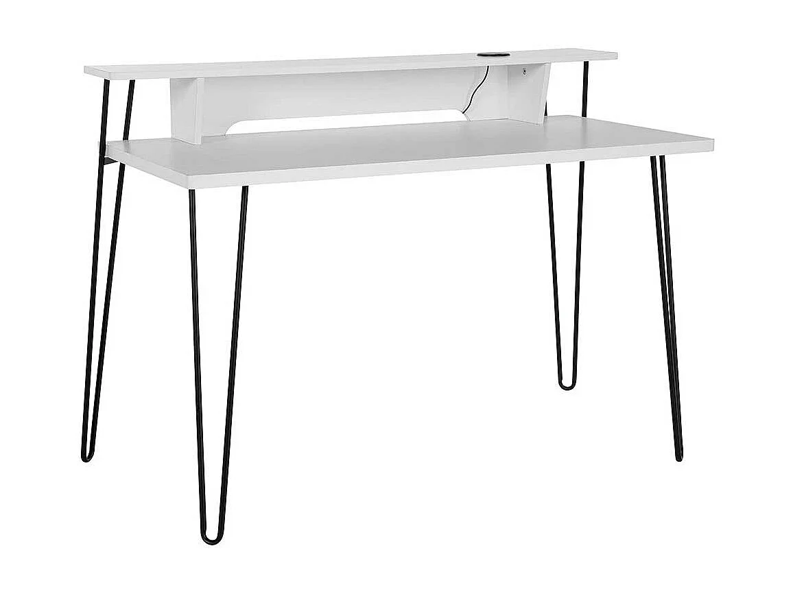 Moderner Laptopschreibtisch in Weiß und Schwarz Kabeldurchlass