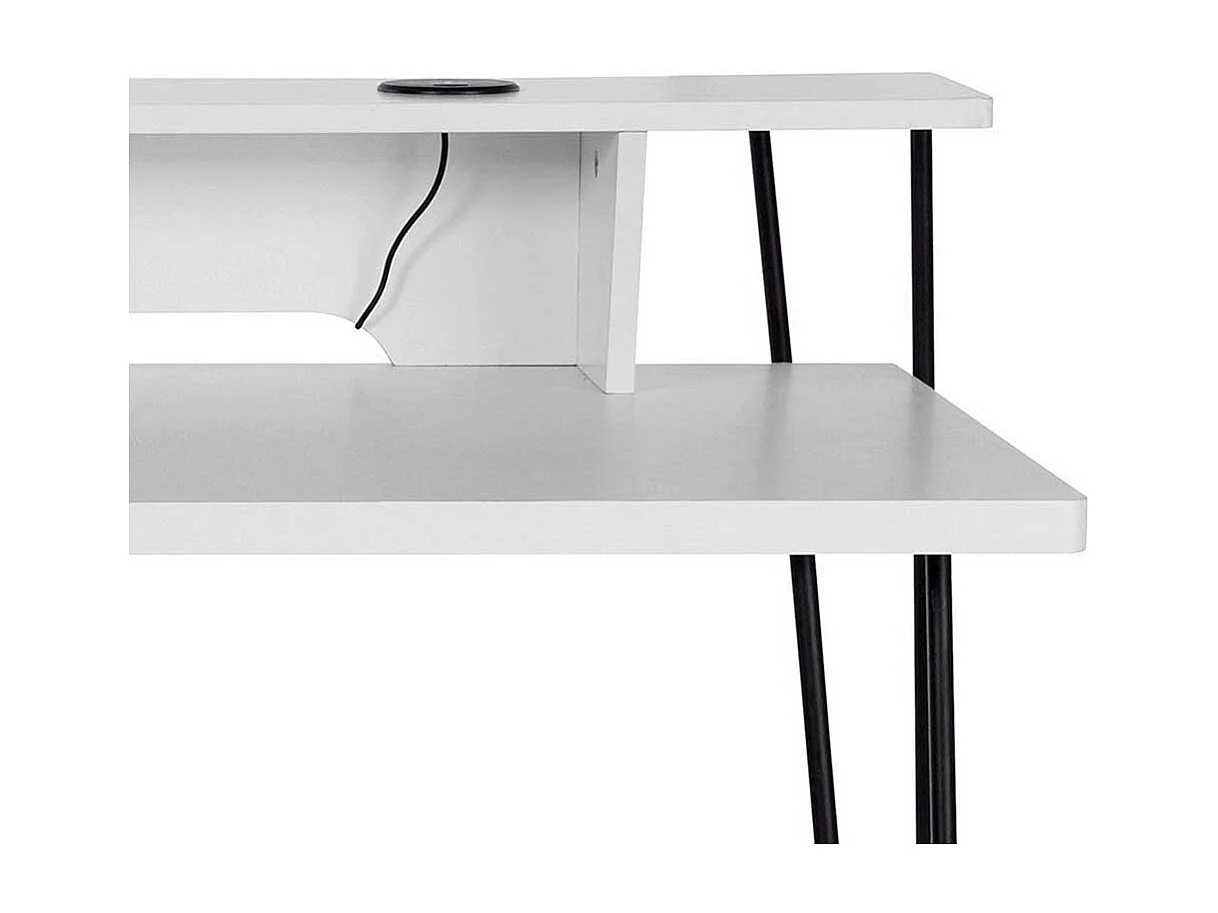 Moderner Laptopschreibtisch in Weiß und Schwarz Kabeldurchlass