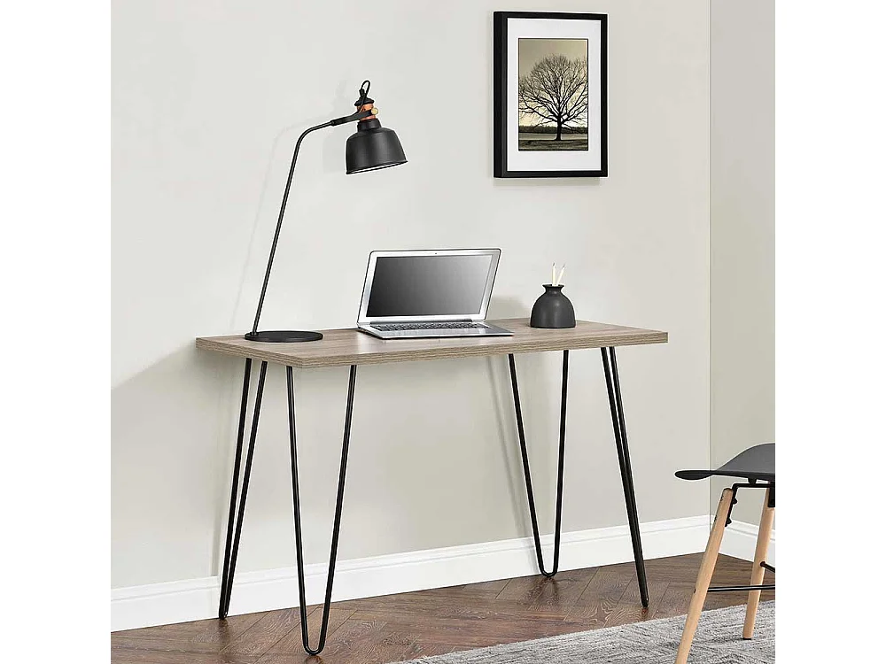 Retro Design Laptopschreibtisch in Eichefarben und Schwarz 74 cm hoch