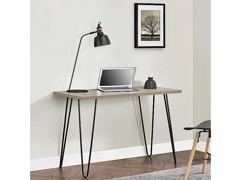 Retro Design Laptopschreibtisch in Eichefarben und Schwarz 74 cm hoch