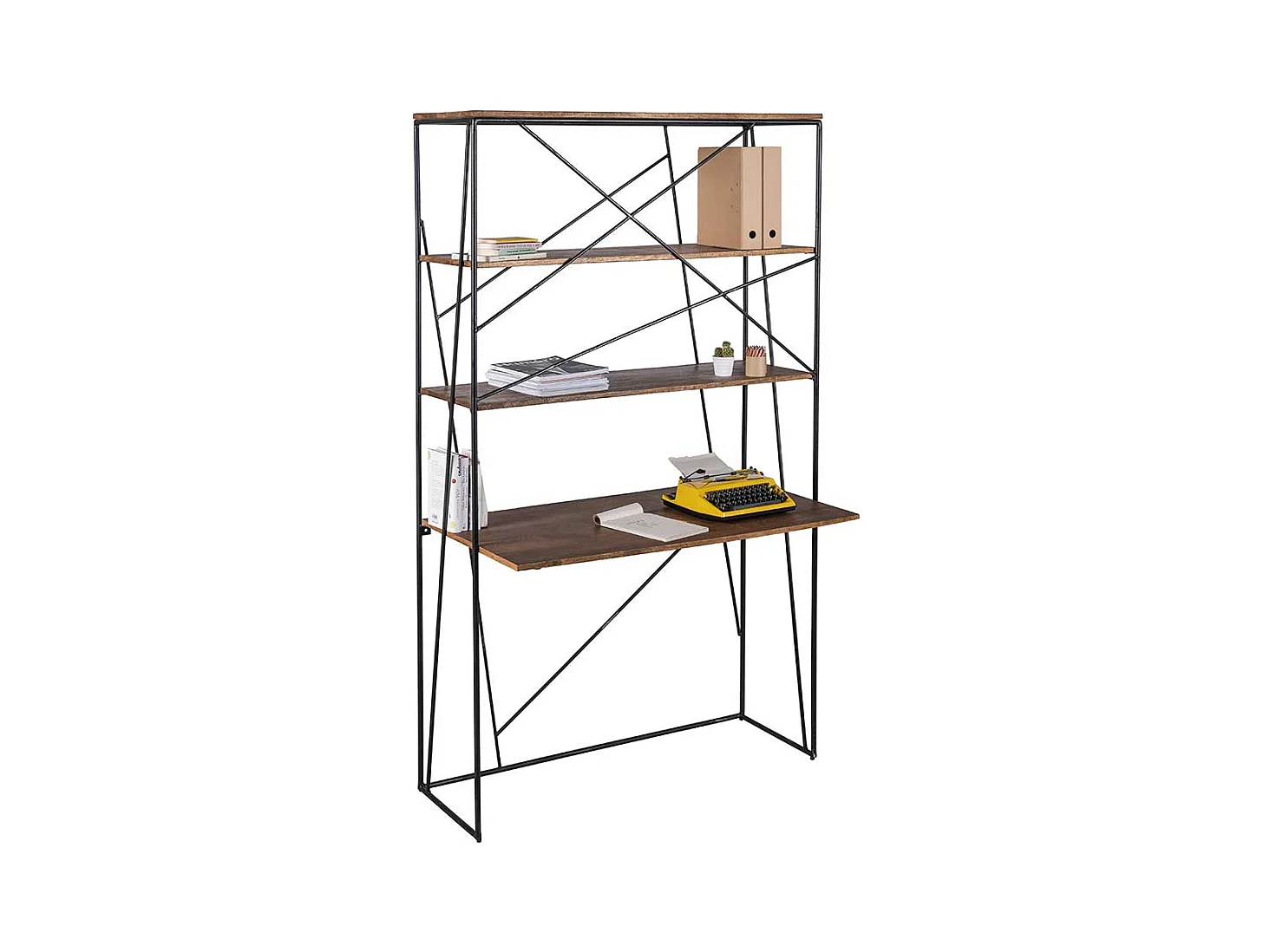 Designschreibtisch aus Mangobaum Massivholz und Stahl integriertem Regal