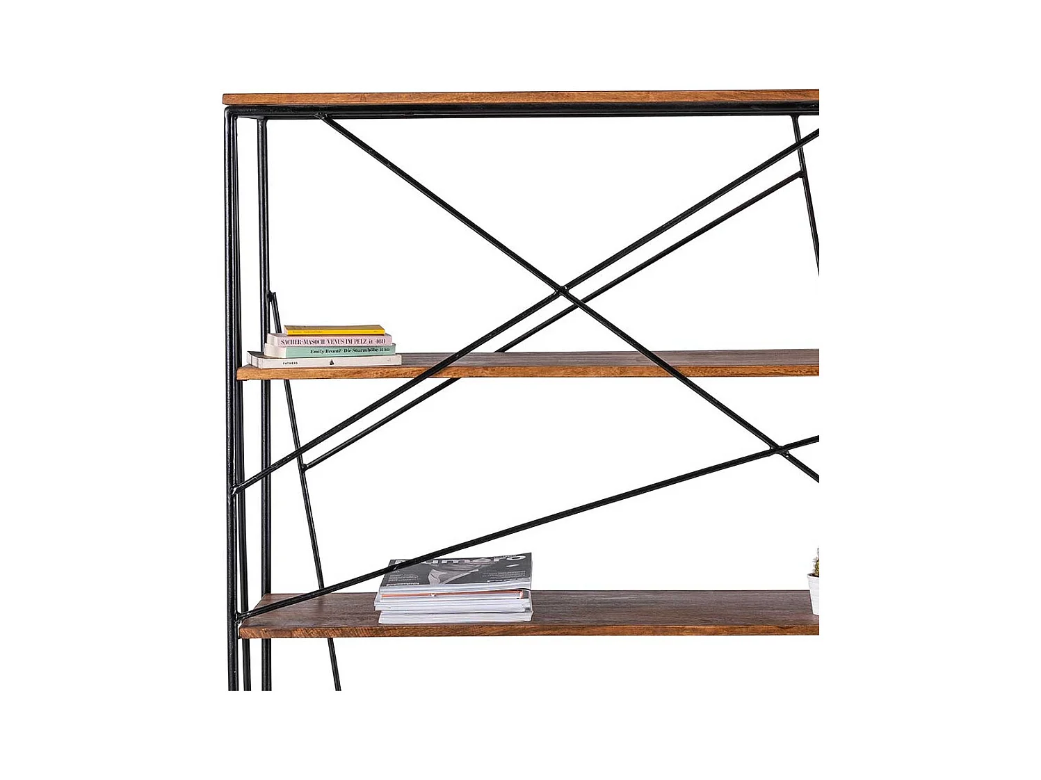 Designschreibtisch aus Mangobaum Massivholz und Stahl integriertem Regal