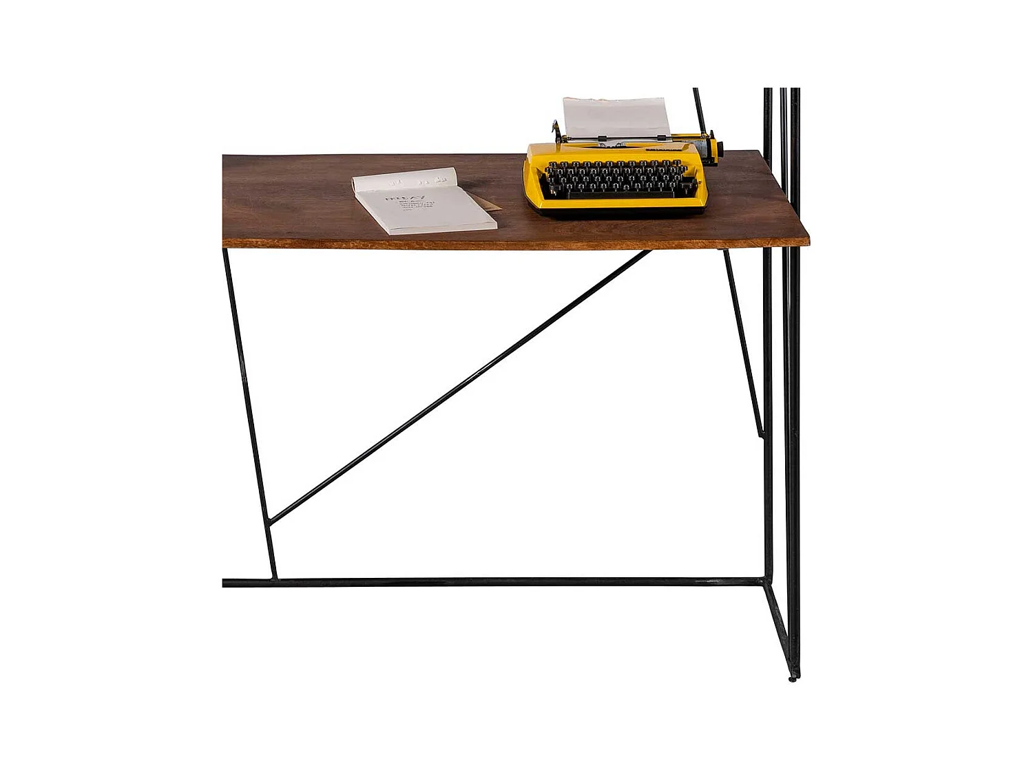 Designschreibtisch aus Mangobaum Massivholz und Stahl integriertem Regal