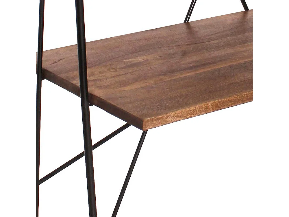 Designschreibtisch aus Mangobaum Massivholz und Stahl integriertem Regal