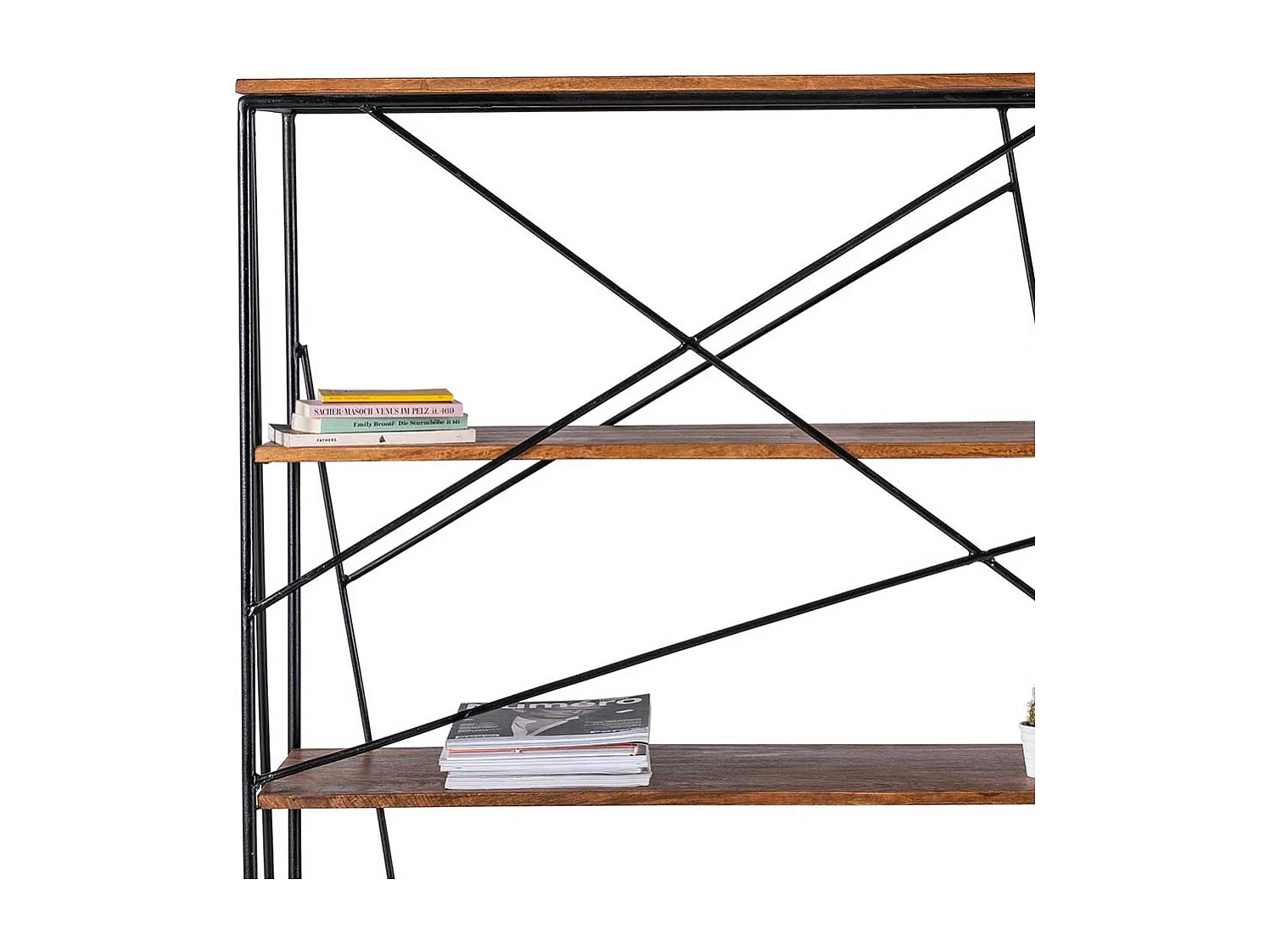 Designschreibtisch aus Mangobaum Massivholz und Stahl integriertem Regal