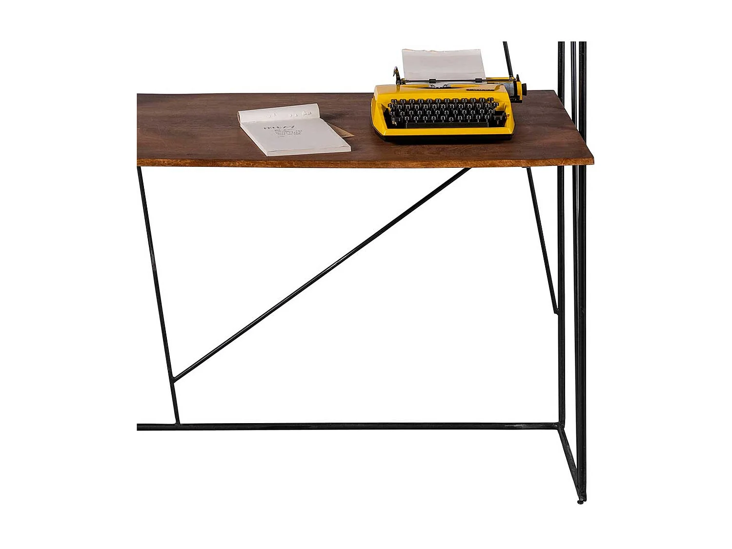 Designschreibtisch aus Mangobaum Massivholz und Stahl integriertem Regal