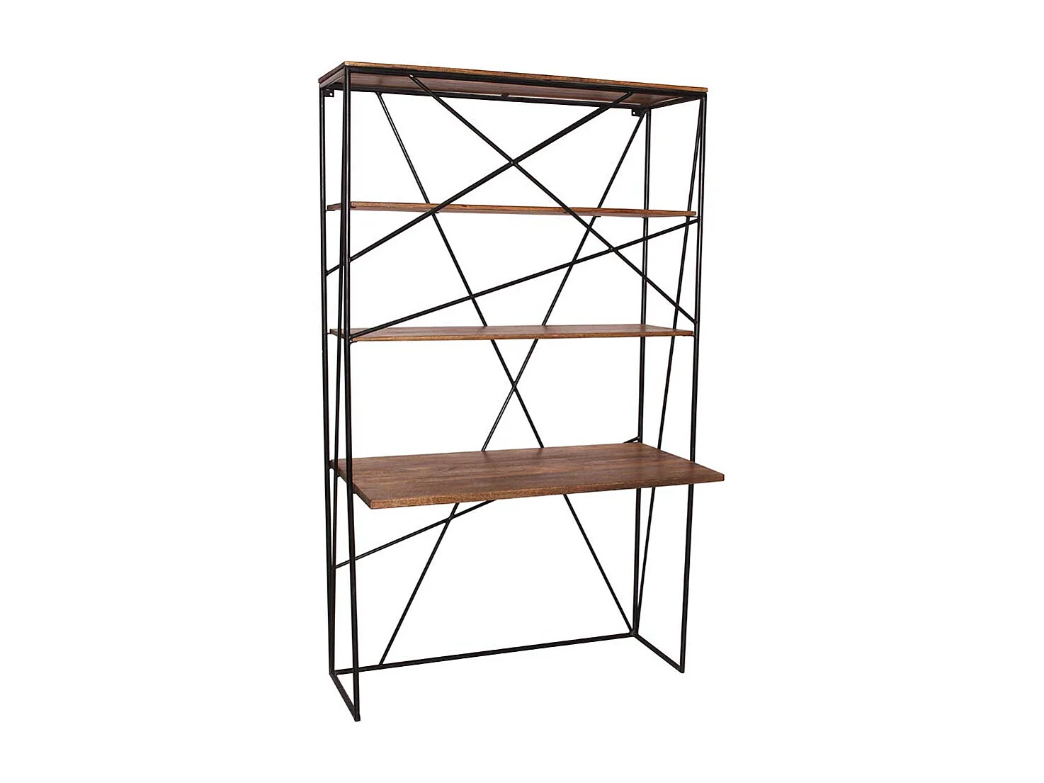 Designschreibtisch aus Mangobaum Massivholz und Stahl integriertem Regal