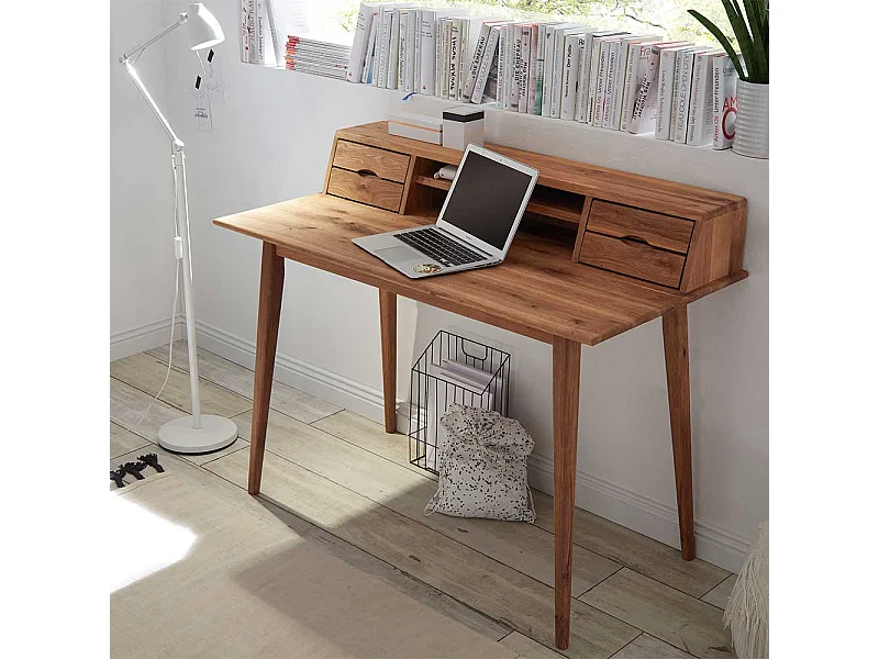 Holz Schreibtisch aus Asteiche Massivholz Aufsatz