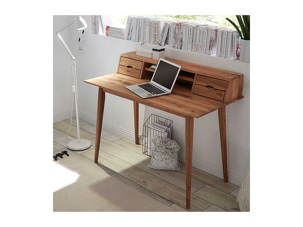 Holz Schreibtisch aus Asteiche Massivholz Aufsatz