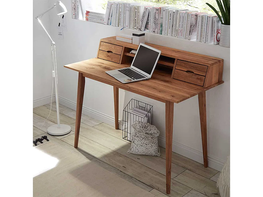 Holz Schreibtisch aus Asteiche Massivholz Aufsatz