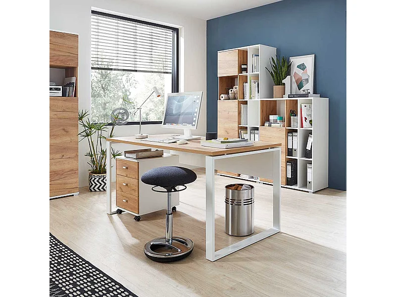 Büroschreibtisch in Weiß und Wildeiche Dekor Made in Germany