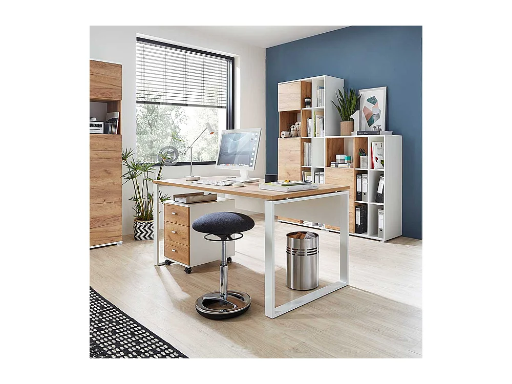 Büroschreibtisch in Weiß und Wildeiche Dekor Made in Germany