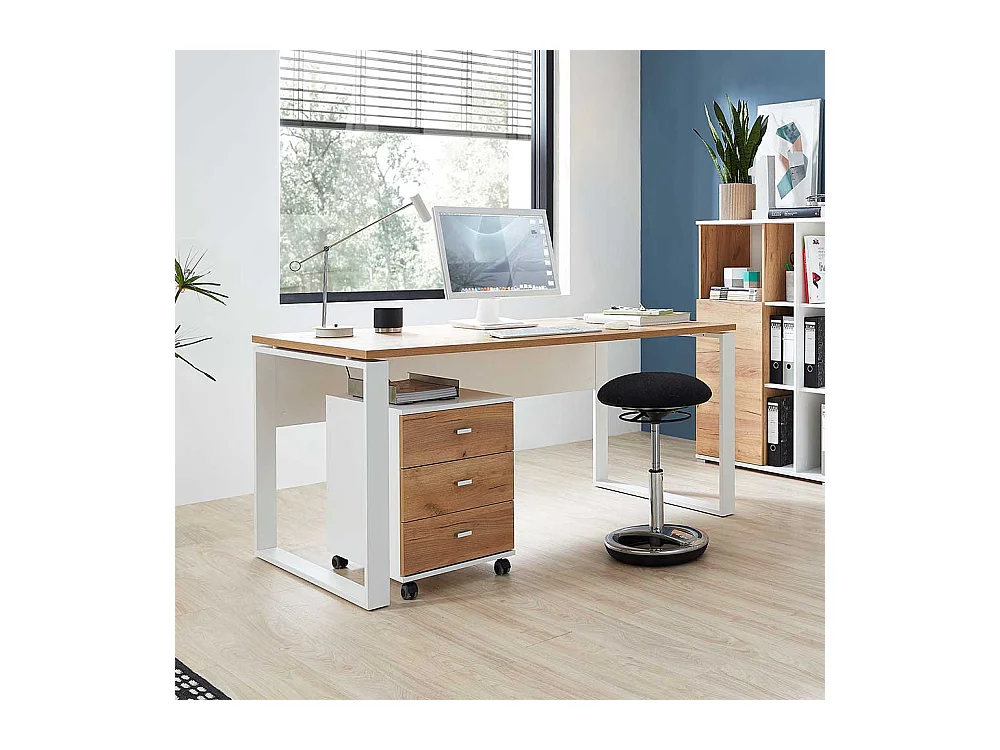 Büroschreibtisch in Weiß und Wildeiche Dekor Made in Germany