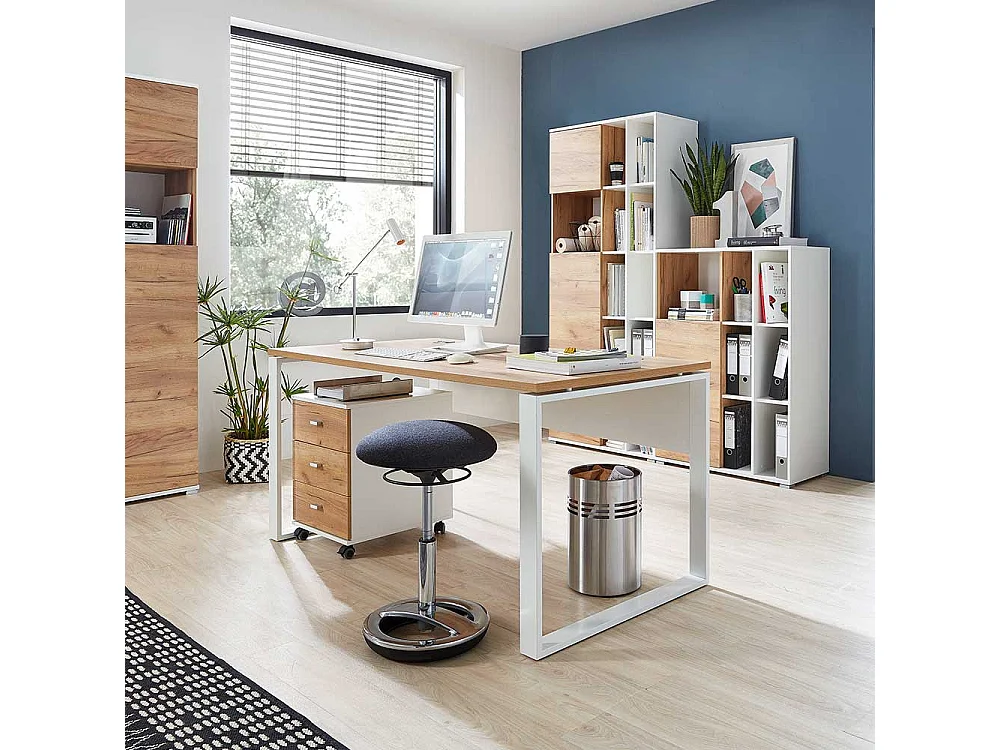 Büroschreibtisch in Weiß und Wildeiche Dekor Made in Germany