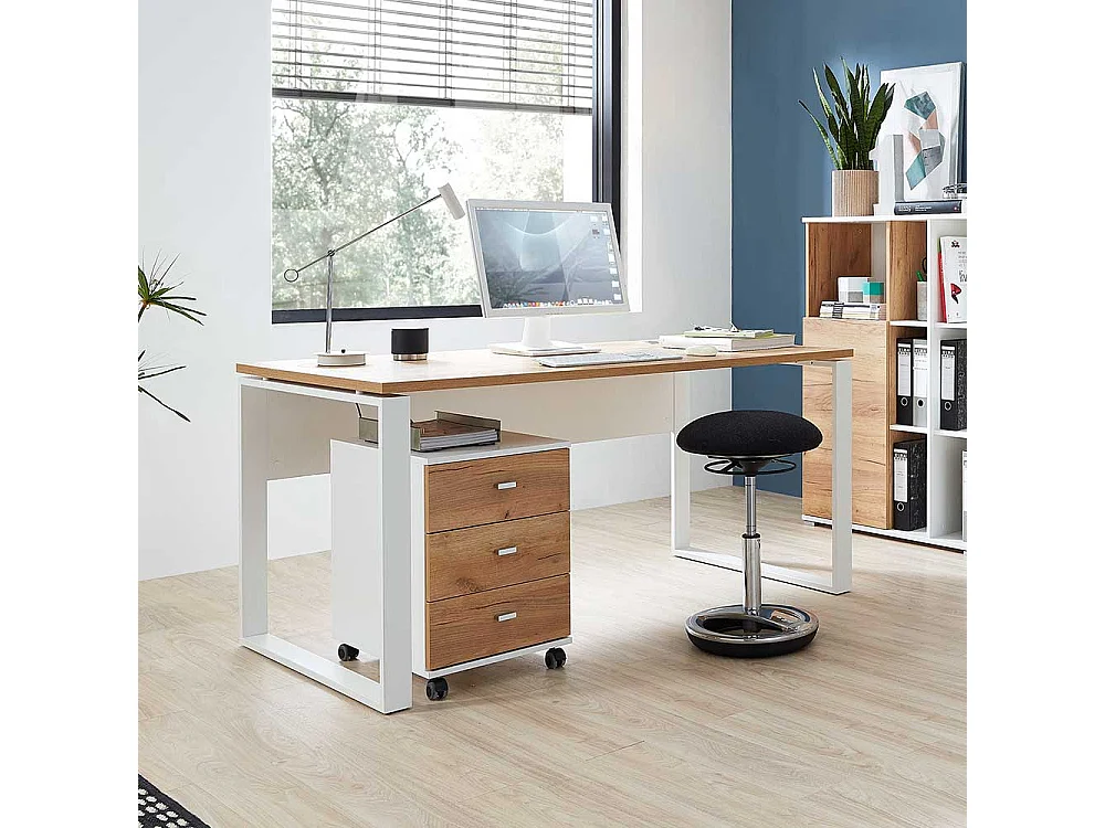 Büroschreibtisch in Weiß und Wildeiche Dekor Made in Germany