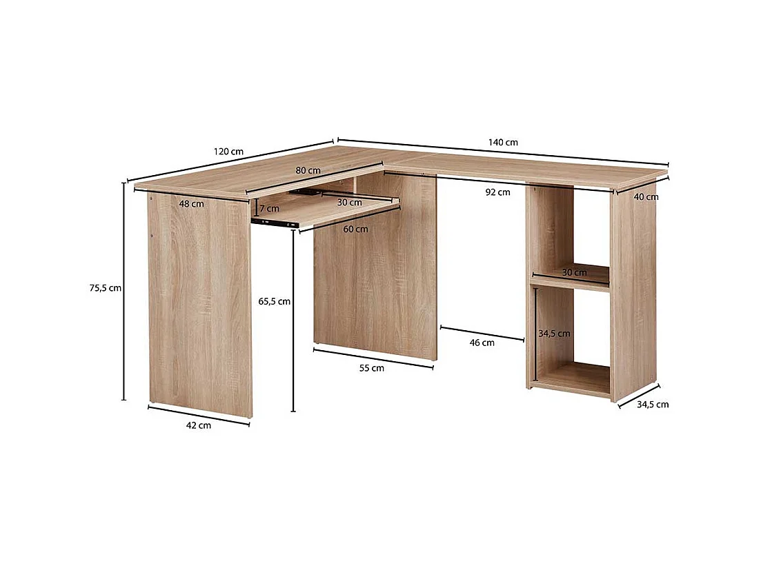 Eckbürotisch in Sonoma Eiche Holzoptik 120x140 cm