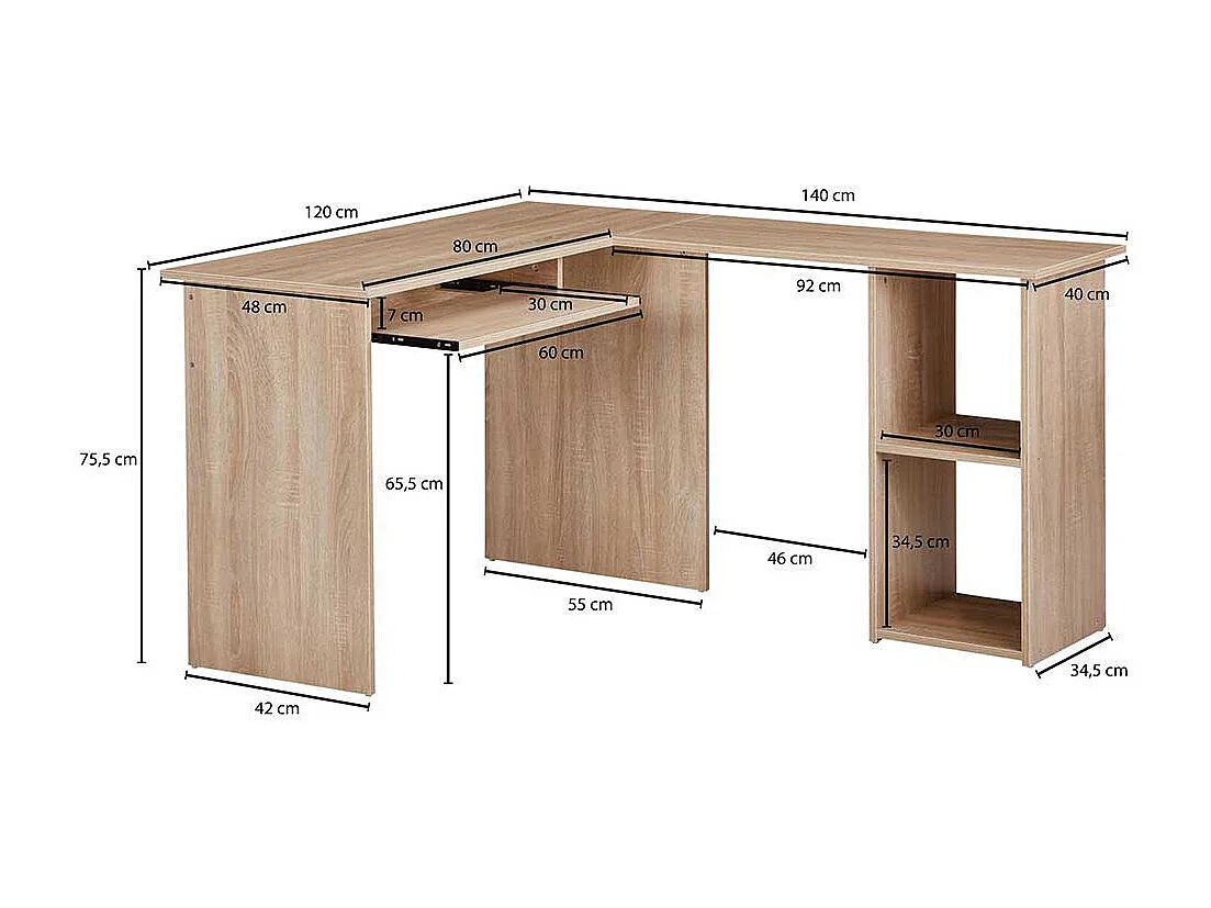 Eckbürotisch in Sonoma Eiche Holzoptik 120x140 cm