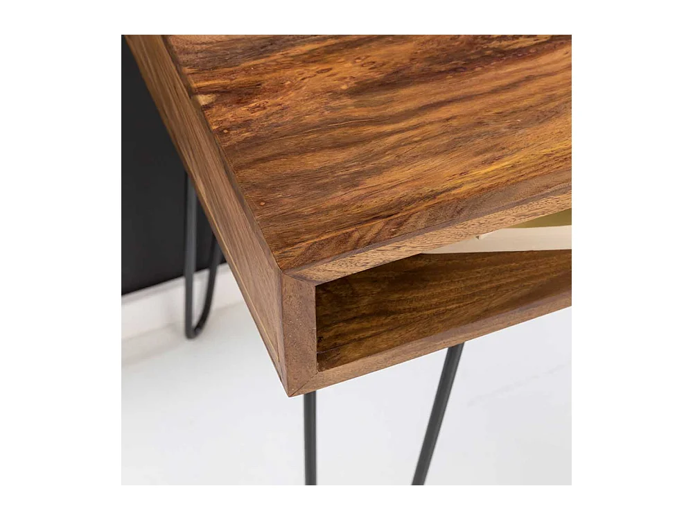 Schreibtisch Retro Stil aus Sheesham Massivholz und Metall Hairpin Gestell