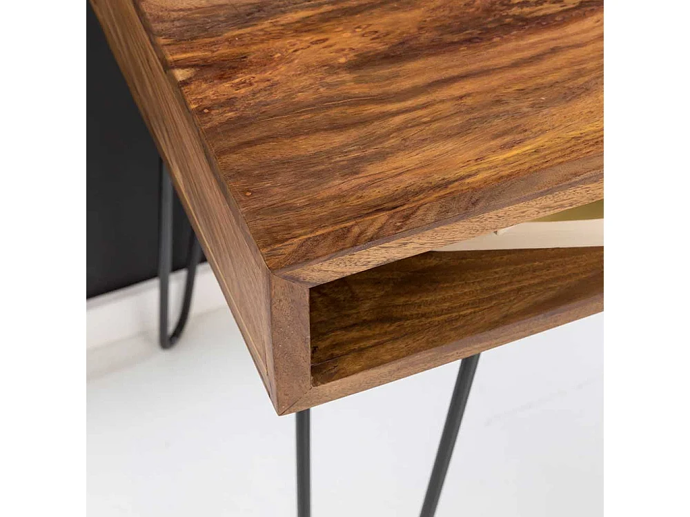 Schreibtisch Retro Stil aus Sheesham Massivholz und Metall Hairpin Gestell