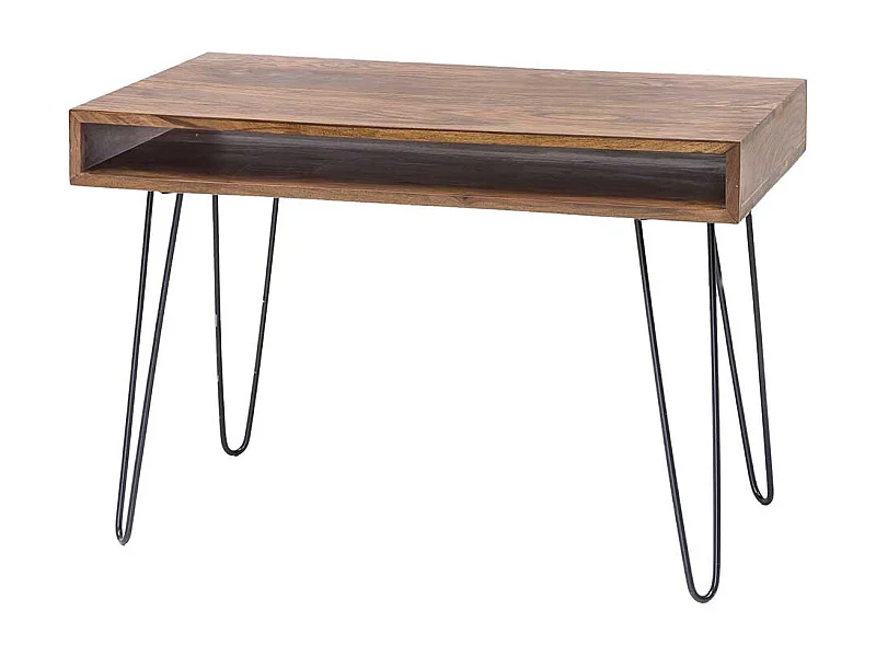 Schreibtisch Retro Stil aus Sheesham Massivholz und Metall Hairpin Gestell