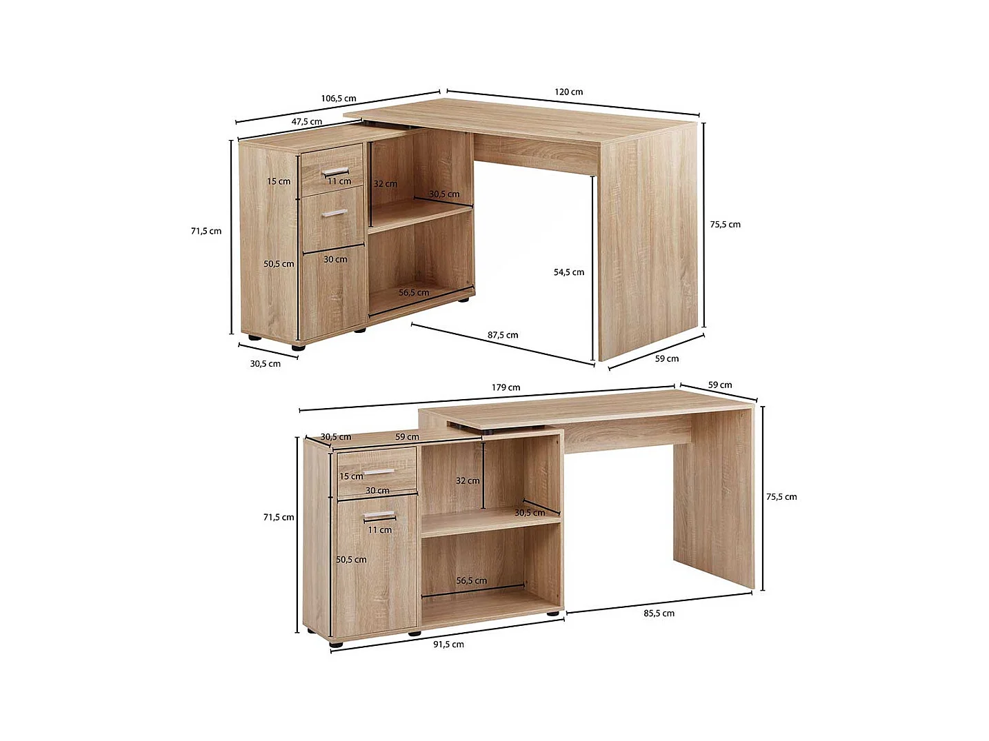 Büroschreibtisch in Sonoma Eiche Seitenregal