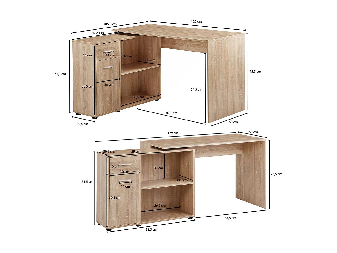 Büroschreibtisch in Sonoma Eiche Seitenregal