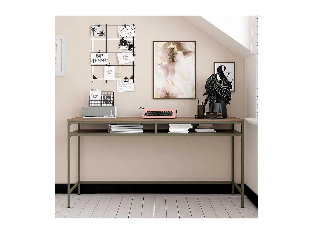 Metallgestell Schreibtisch in Walnussfarben und Oliv Industry und Loft Stil