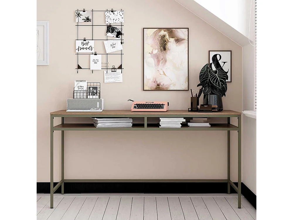 Metallgestell Schreibtisch in Walnussfarben und Oliv Industry und Loft Stil