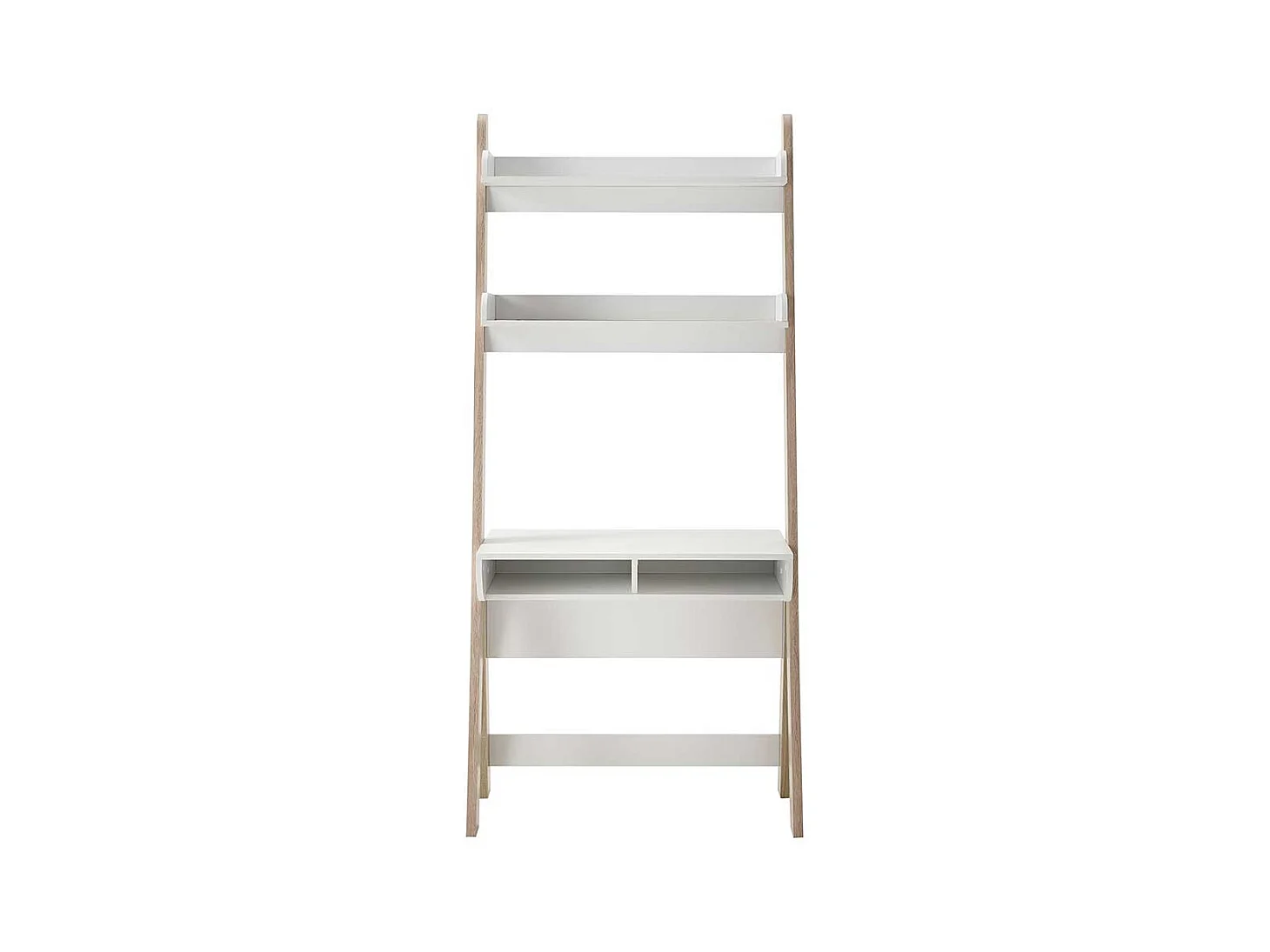 Skandi Schreibtisch in Weiß und Eiche San Remo Staufach