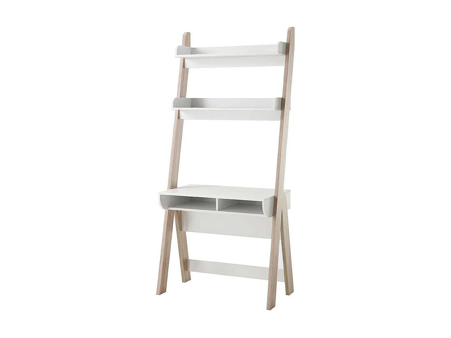 Skandi Schreibtisch in Weiß und Eiche San Remo Staufach