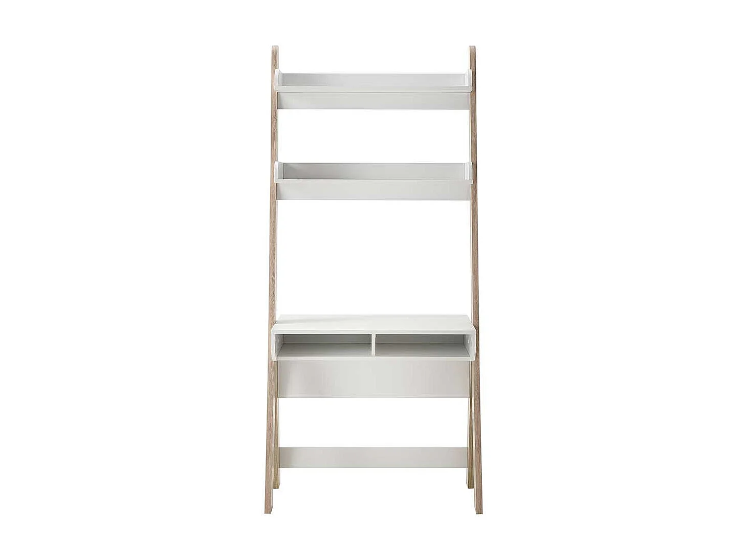 Skandi Schreibtisch in Weiß und Eiche San Remo Staufach