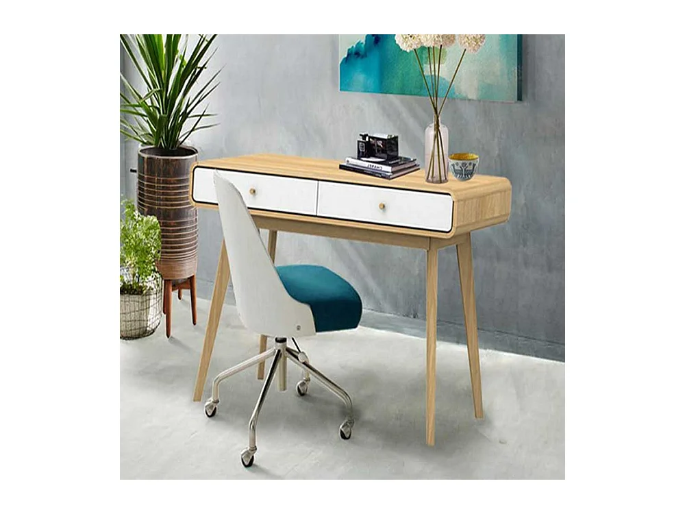 Büroschreibtisch im Skandi Design Weiß und Holz Naturfarben