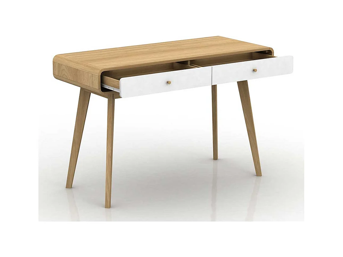 Büroschreibtisch im Skandi Design Weiß und Holz Naturfarben